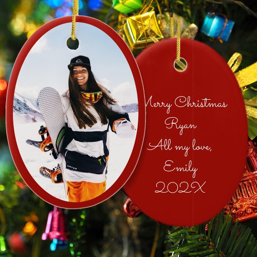 Boyfriend Girlfriend Oval Photo Christmas  Ceramic Ornament