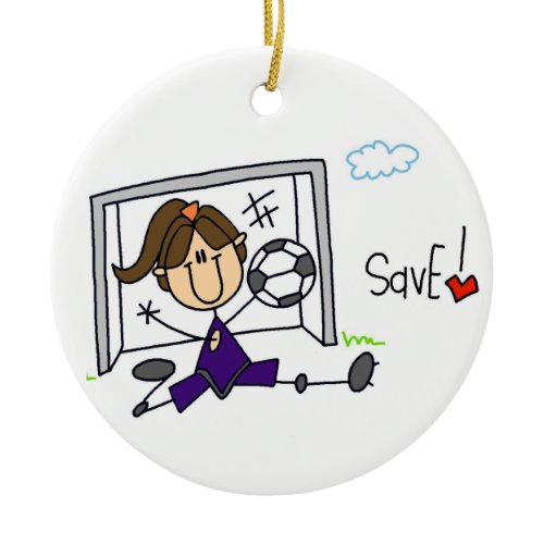 Brunette Girl Soccer Goal Keeper Ornament