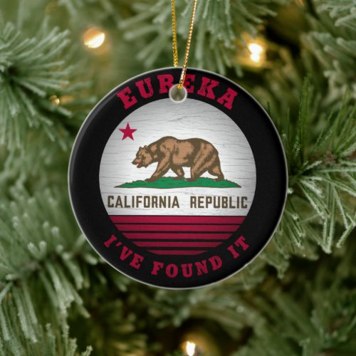 CALIFORNIA EUREKA STATE FLAG CERAMIC ORNAMENT