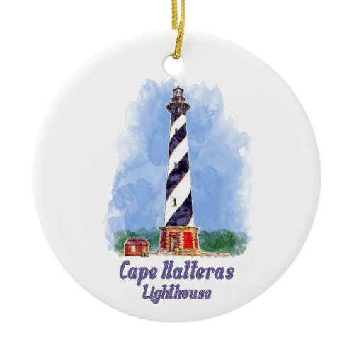 Cape Hatteras Lighthouse Watercolor North Carolina Ceramic Ornament