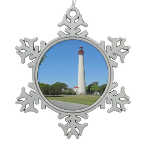 Cape May Lighthouse Snowflake Pewter Christmas Ornament