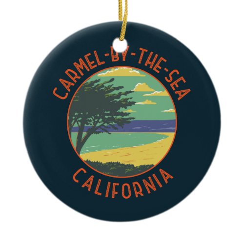 Carmel-by-the-Sea California Retro Distressed Ceramic Ornament