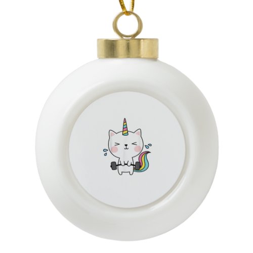 Cat Unicorn T Shirt Workout Gym Rainbow Caticorn C Ceramic Ball Christmas Ornament