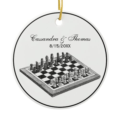 Chess Board and Chess Pieces Vintage Art Ceramic Ornament