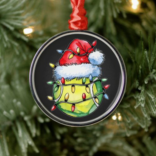Christmas Tennis Player Santa Hat Metal Ornament