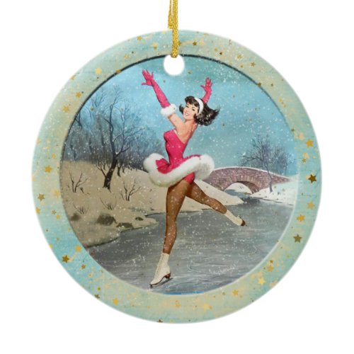 Christmas Vintage Ice Skaters Ceramic Ornament
