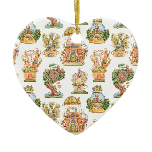 Colorful Fairy Tale Houses Pattern Ceramic Ornament