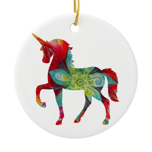 Colorful Unicorn  Circle Ornament