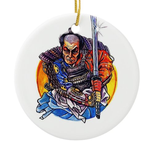 Cool cartoon tattoo symbol japanese Samurai Katana Ceramic Ornament