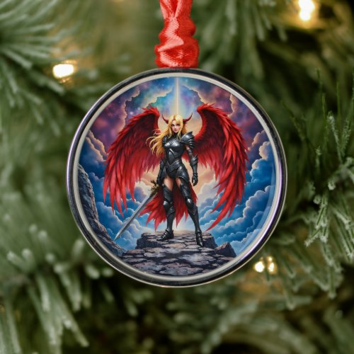 Crimson Wing – Fallen Angel Warrior.  Metal Ornament