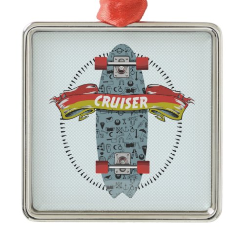 Cruiser Skateboard stick poke tattoo design Metal Ornament
