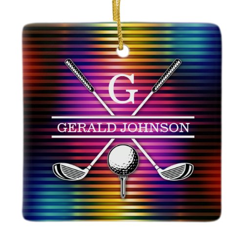 Custom Colorful Golf Monogram Design Ceramic Ornament