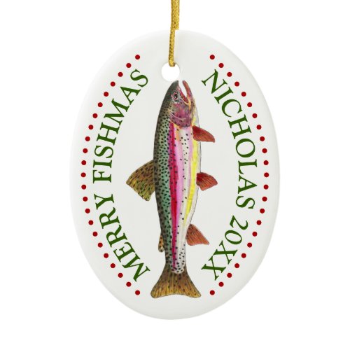 Customize It! Rainbow Trout Fishing Ceramic Ornament