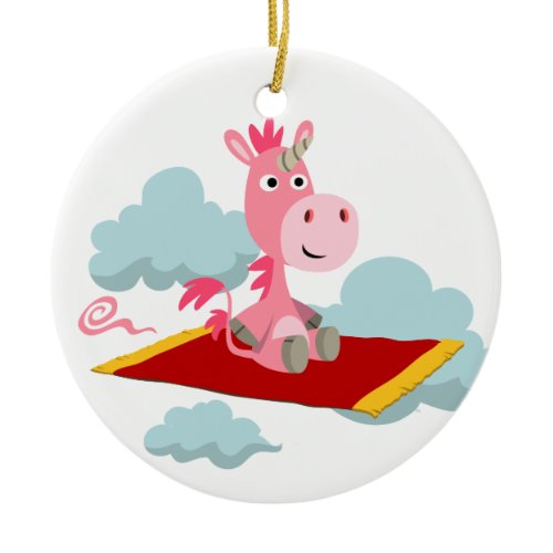 Cute Cartoon Unicorn's Magic Carpet Ride Ornament