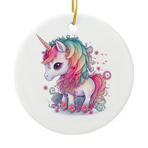 Cute Colorful Magical Creature Unicorn Artwork | Ceramic Ornament