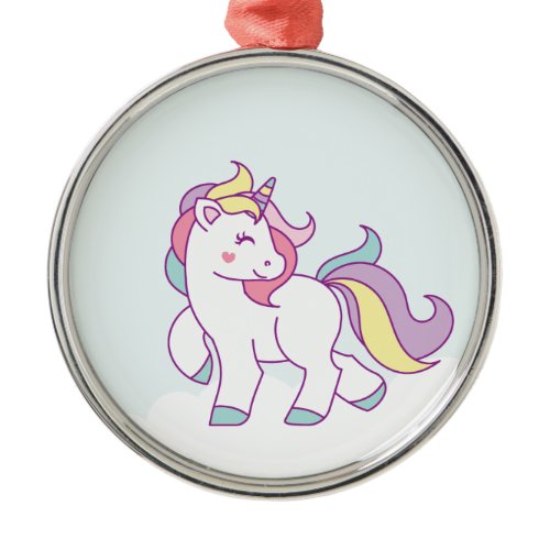 Cute Magical Unicorn Pastel color Personalized Metal Ornament