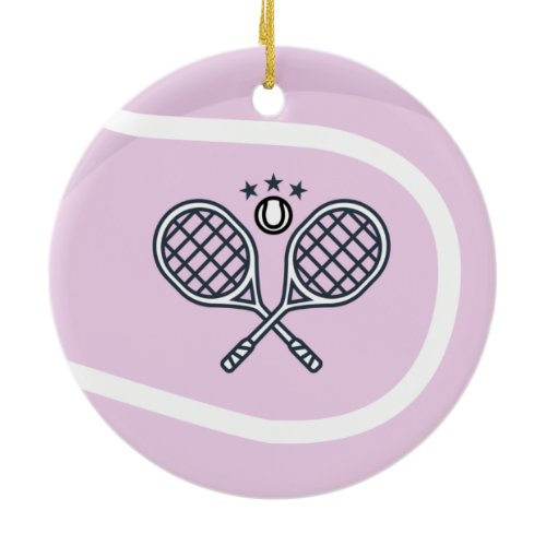 Cute Pink Tennis Ball &amp; Rackets Adorable Girly Ceramic Ornament
