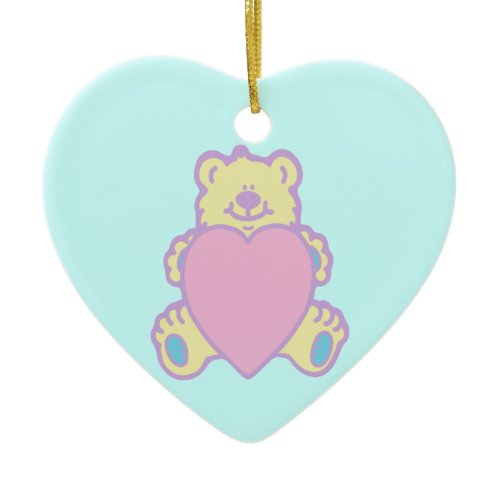 Cute Teddy Bear Love Heart Ceramic Ornament