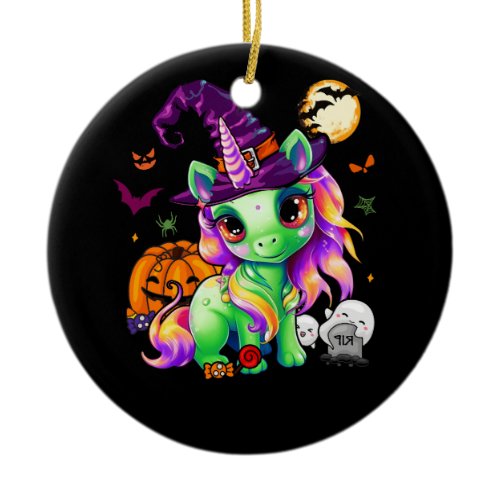 Cute Witchy Unicorn Halloween Witch Zombie Pumpkin Ceramic Ornament