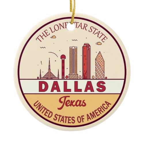 Dallas Texas City Skyline Emblem Ceramic Ornament