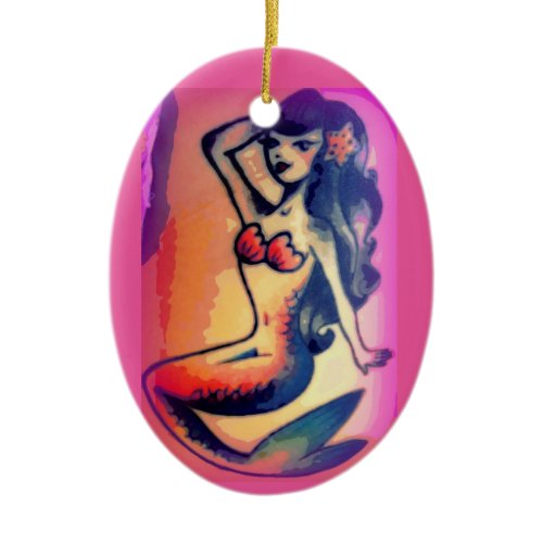 dark-haired mermaid beauty ceramic ornament