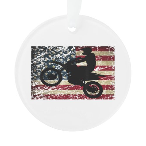 Dirt Bike USA Flag T-Shirt Motocross American Flag Ornament