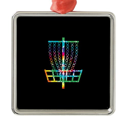 Disc Golf Basket - Hippie Rainbow Gift Metal Ornament