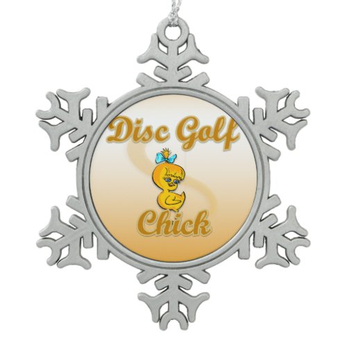 Disc Golf Chick  Snowflake Pewter Christmas Ornament