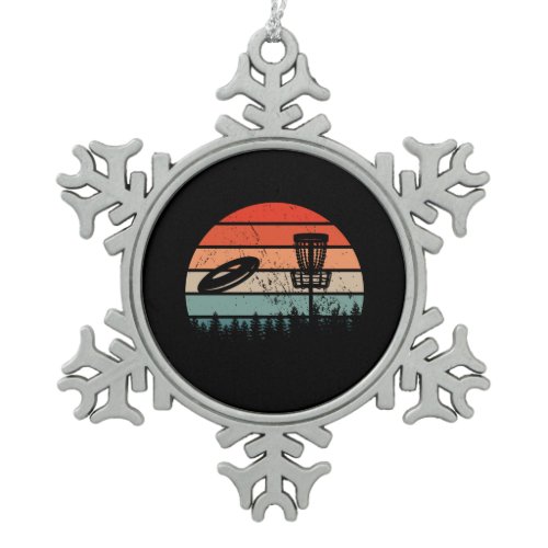Disc Golf Retro Snowflake Pewter Christmas Ornament