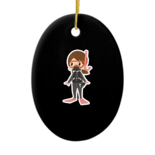 Diving I Love Snorkeling Swimming Girl Kids Ceramic Ornament
