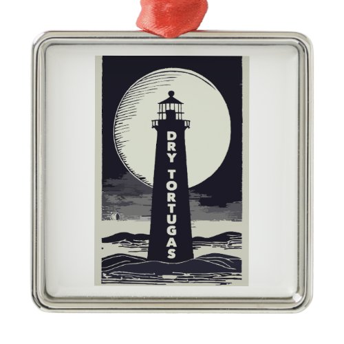 Dry Tortugas Florida Lighthouse Moon Metal Ornament