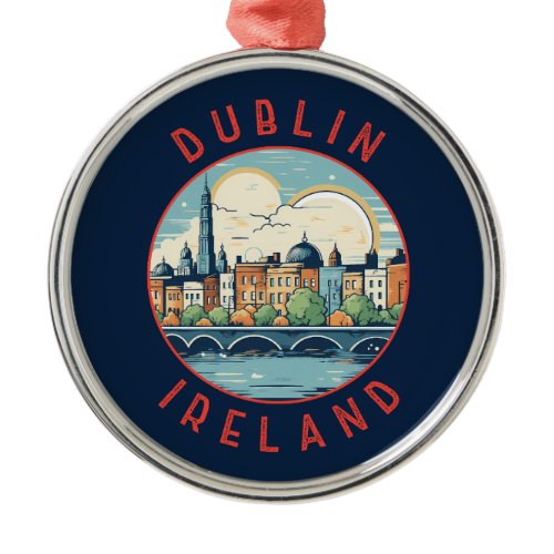 Dublin Ireland Retro Distressed Circle Metal Ornament