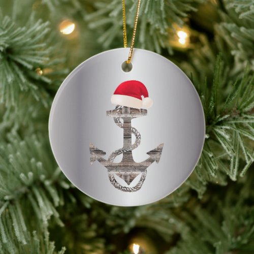 elegant rustic nautical ANCHOR   SANTA HAT | Ceramic Ornament