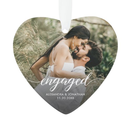 Engaged Modern script Personalized photo keepsake Ornament