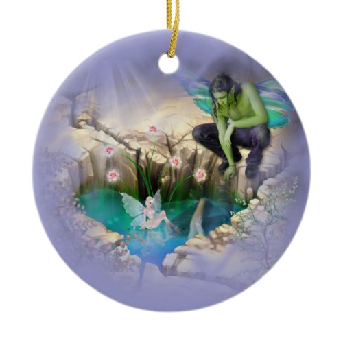 Faerie in Elven Pond Vignette Ceramic Ornament