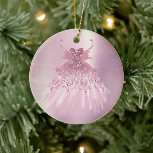 Fairy Wing Mauve Gown | Luxurious Dusty Pink Sheen Ceramic Ornament