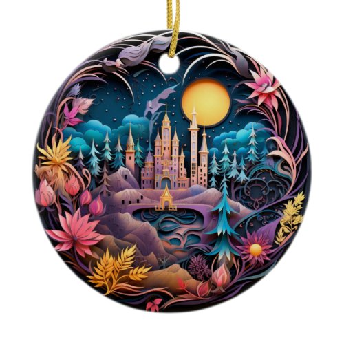 Fantasy Castle Decor, Quilled  Ceramic Ornament