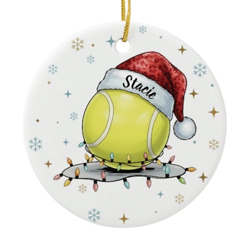 Festive Tennis Ball Holiday Design  Ceramic Ornament