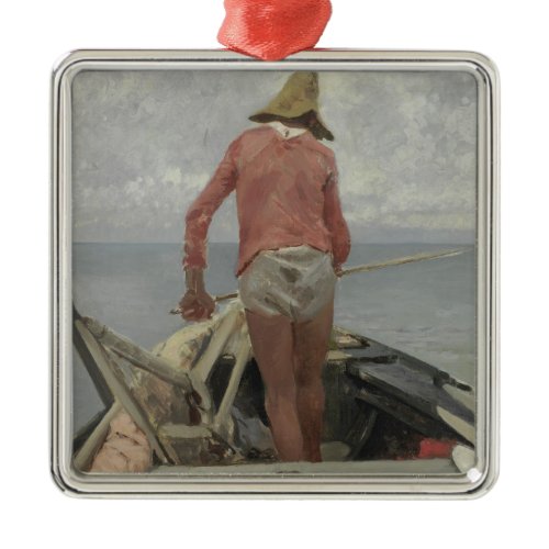 Fisherman in His Boat (by Vincenzo Caprile) Metal Ornament