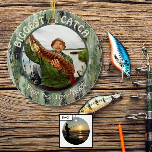 Fishing BIGGEST CATCH, Two Photo Ceramic Ornament
