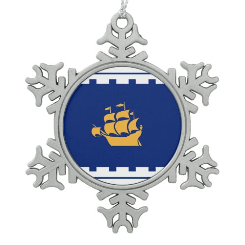 Flag of Quebec City Snowflake Pewter Christmas Ornament