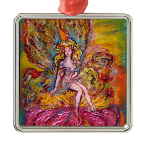 FLOWER FAIRY ON THE PINK IRIS Fantasy Metal Ornament