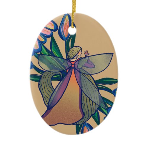 Flower Garden Fairy Gardener Art                   Ceramic Ornament