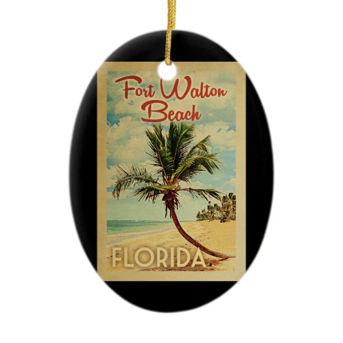 Fort Walton Beach Palm Tree Vintage Travel Ceramic Ornament
