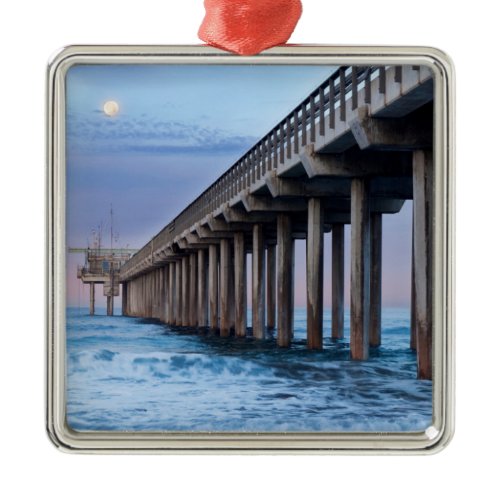 Full moon over pier, California Metal Ornament