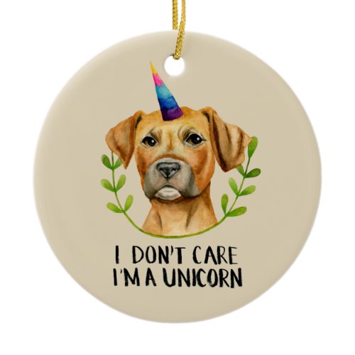 Funny Unicorn Pitbull Dog Illustration Ceramic Ornament