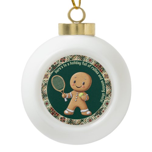 Gingerbread Tennis Grand Slam 🎾🎄custom text Ceramic Ball Christmas Ornament