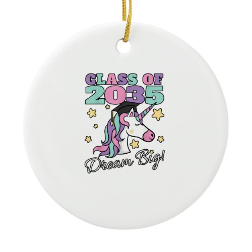 Girls Class of 2035 Magical Unicorn Graduation Cap Ceramic Ornament