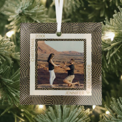 Gold and Black Photo Christmas  Glass Ornament