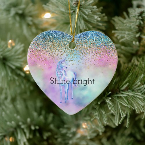 Gold Aqua Glitter Purple Unicorn Sparkle          Ceramic Ornament